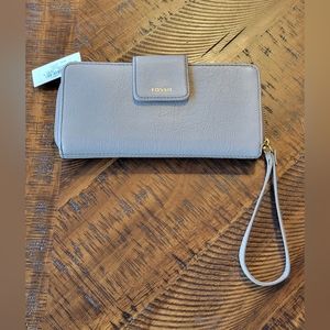 NWT Taupe Leather Fossil Wristlet - Madison Zip Clutch